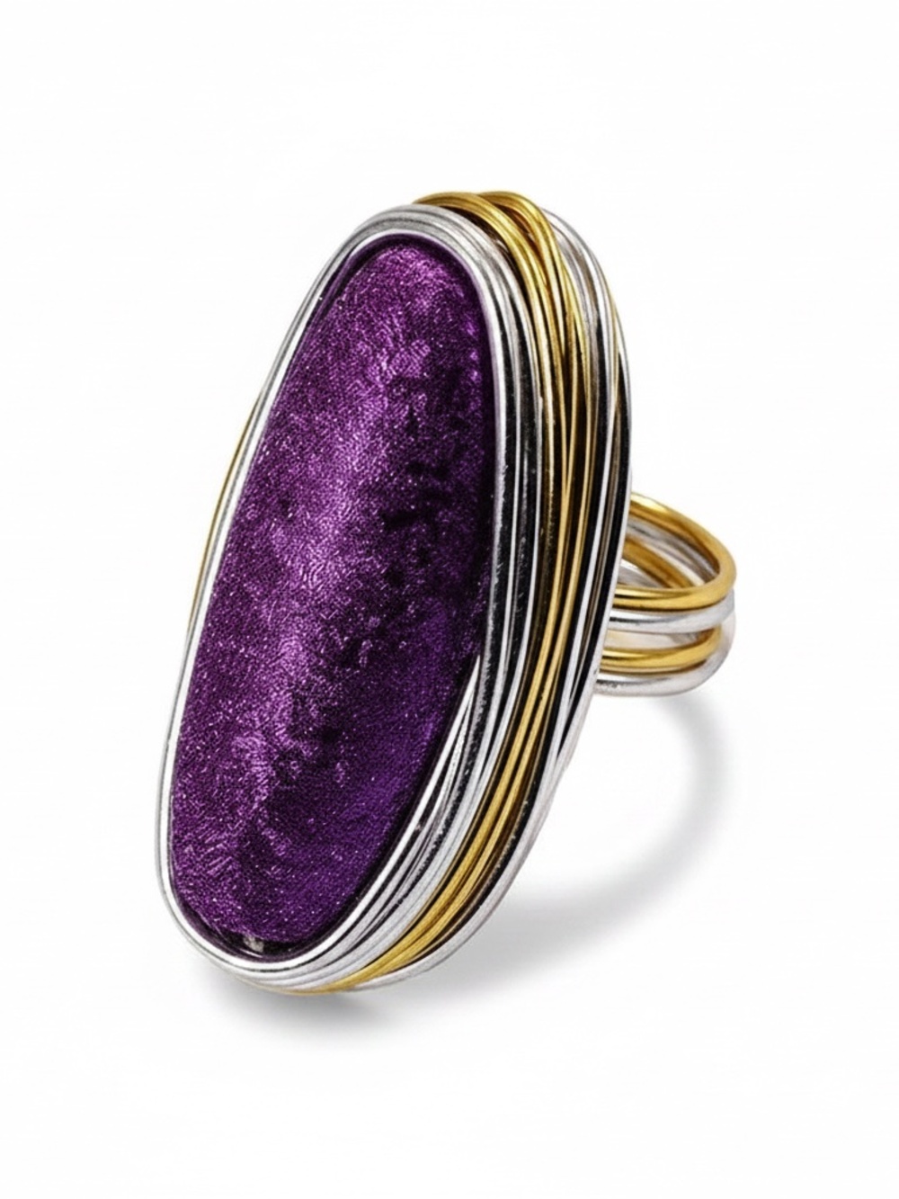 Womens Purple Wire Wrap Cocktail Statement Ring